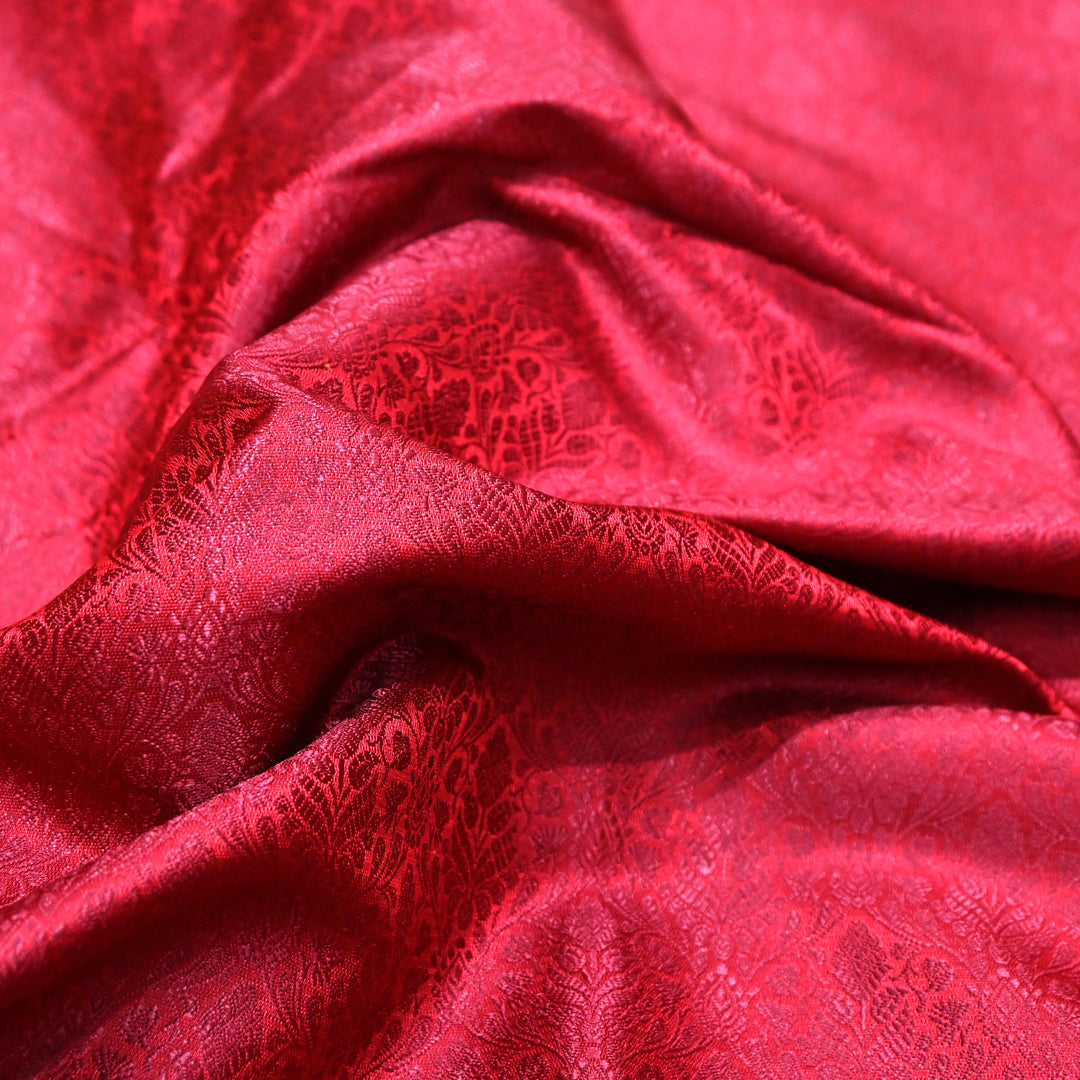 Cherry Red Tanchue Silk Brocade Fabric.