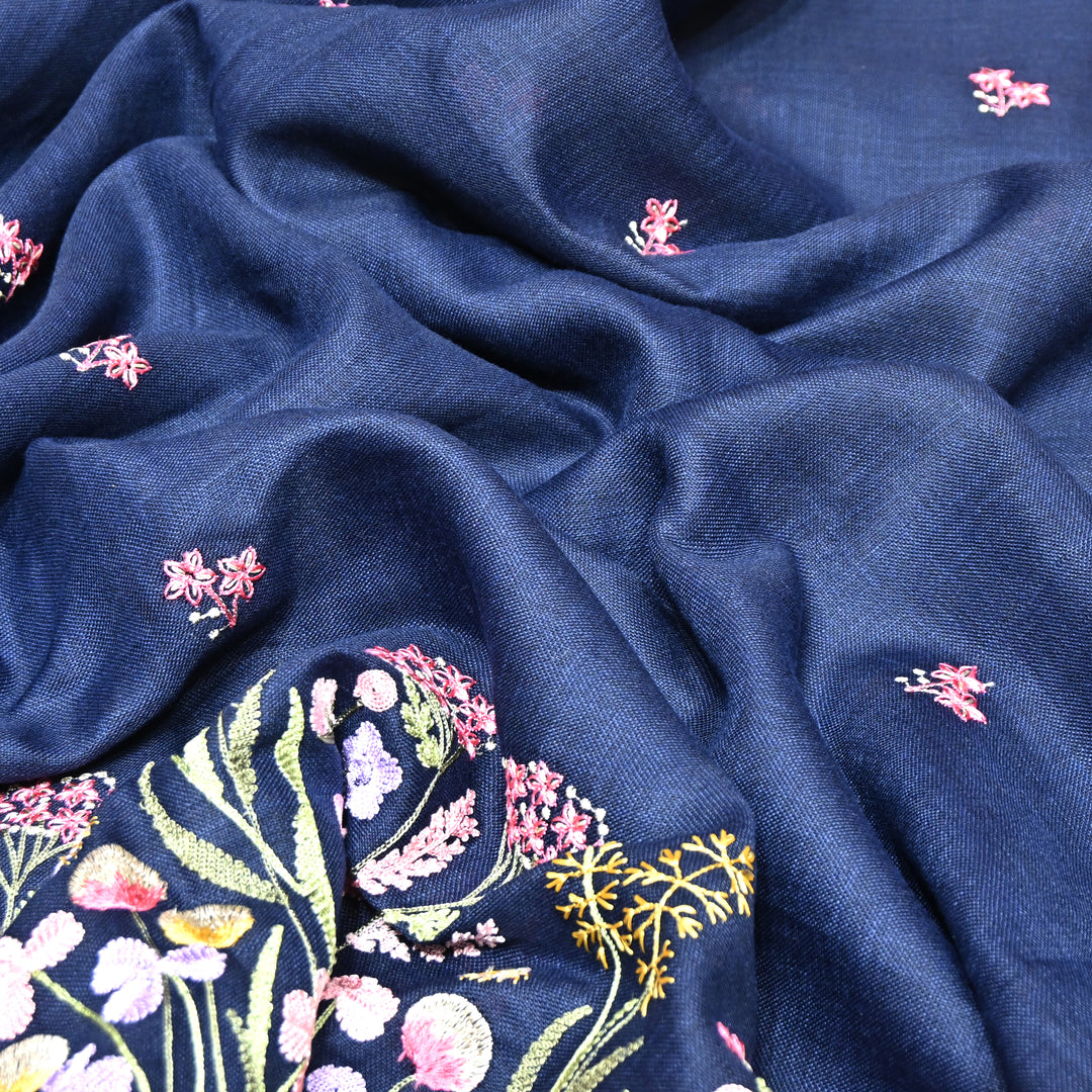 Floral Linen Thread Embroidered Designer Fabric - TF40161-4