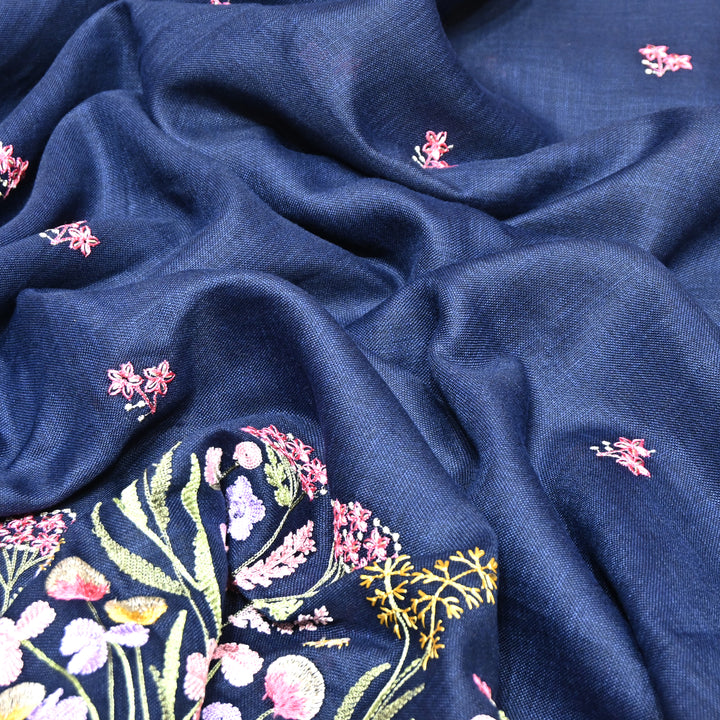 Floral Linen Thread Embroidered Designer Fabric - TF40161-4