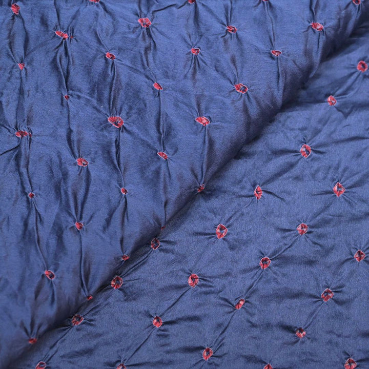 Denim Blue Pure Silk Chanderi Bandhni Fabric | CN-79-1079