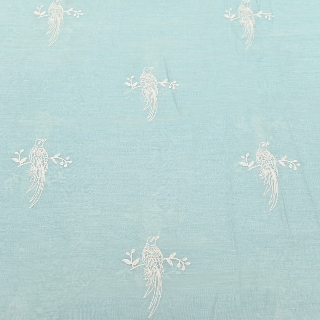 AQUA BLUE COLOR MUL CHANDERI THREAD EMBROIDERY FABRIC GP4120A-1