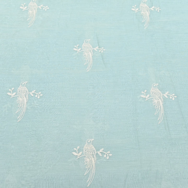 AQUA BLUE COLOR MUL CHANDERI THREAD EMBROIDERY FABRIC GP4120A-1