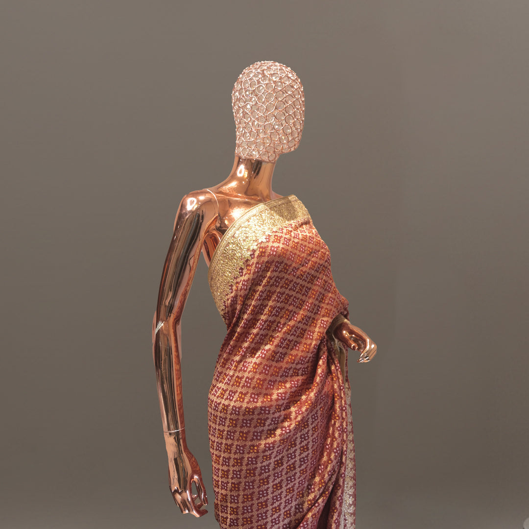 Maroon Bandhej Georgette Saree with Gotta Patti Border