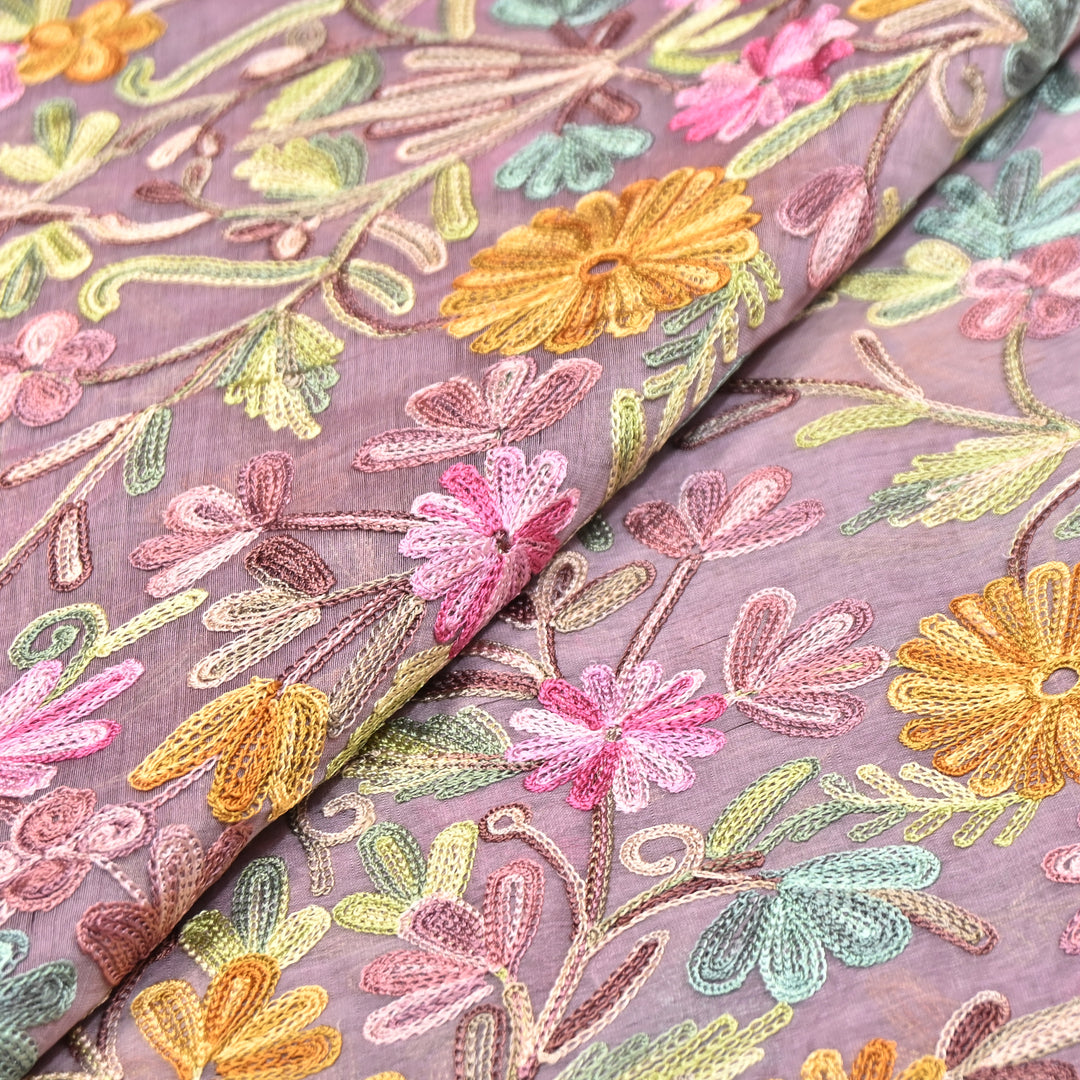 MULTICOLOR FLORAL THREAD EMBROIDERED MAL CHANDERI FABRIC- SA2894- 01