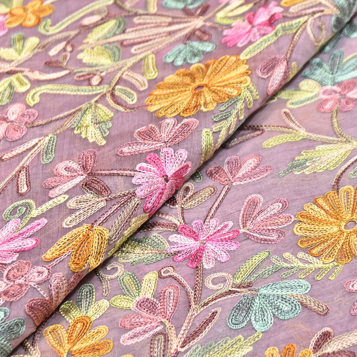 MULTICOLOR FLORAL THREAD EMBROIDERED MAL CHANDERI FABRIC- SA2894- 01
