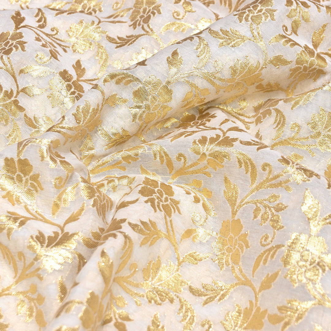 Banarasi Chanderi Gold Zari Fabric 44" – Luxury Ethnic Designer Fabric