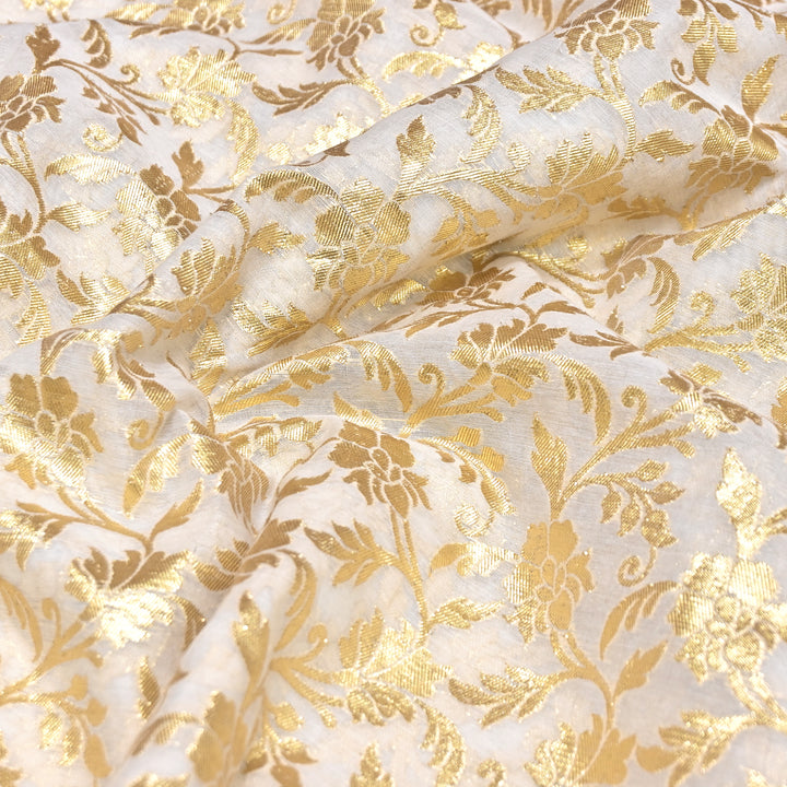 Banarasi Chanderi Gold Zari Fabric 44" – Luxury Ethnic Designer Fabric
