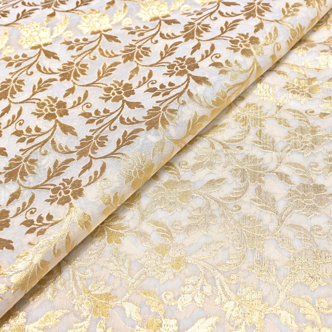 Banarasi Chanderi Gold Zari Fabric 44" – Luxury Ethnic Designer Fabric