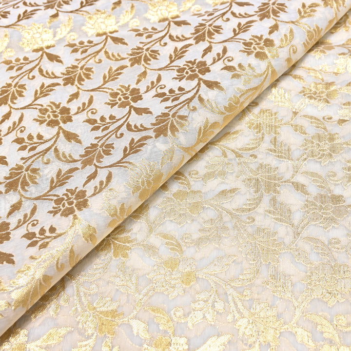 Banarasi Chanderi Gold Zari Fabric 44" – Luxury Ethnic Designer Fabric