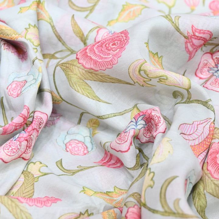 Multi Color Mul Chanderi Digital Print Fabric GT0185-16