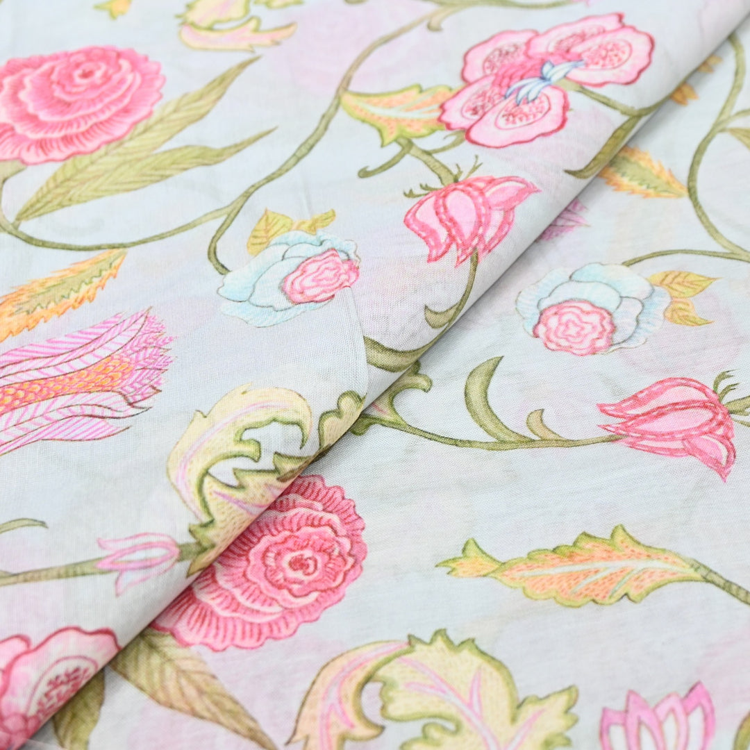 Multi Color Mul Chanderi Digital Print Fabric GT0185-16