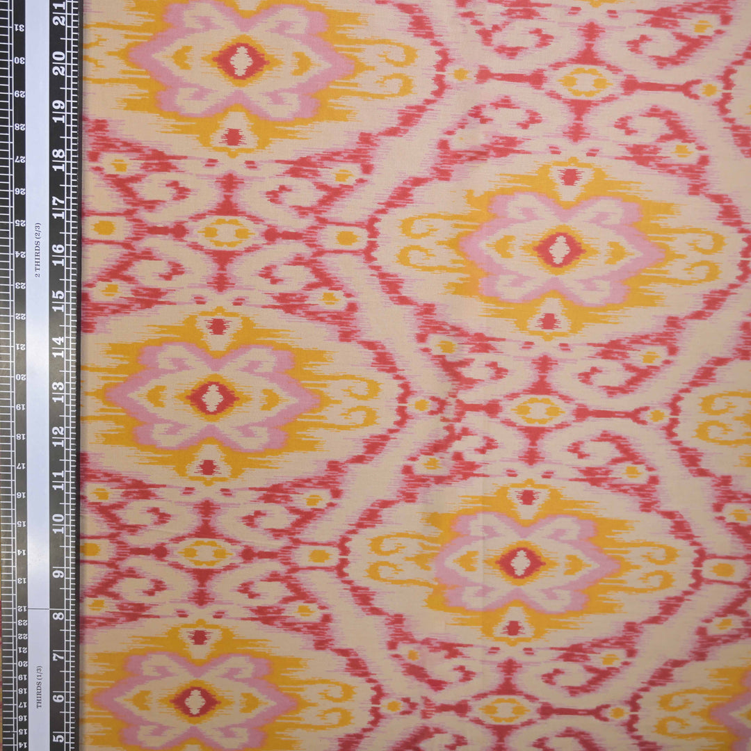 Pink and Yellow Ikat-Inspired Cotton Printed Fabric