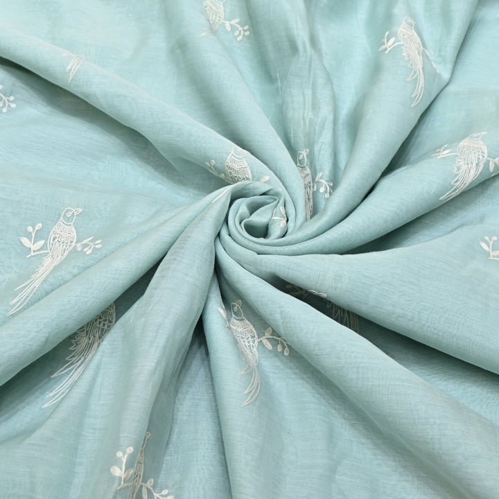 AQUA BLUE COLOR MUL CHANDERI THREAD EMBROIDERY FABRIC GP4120A-1