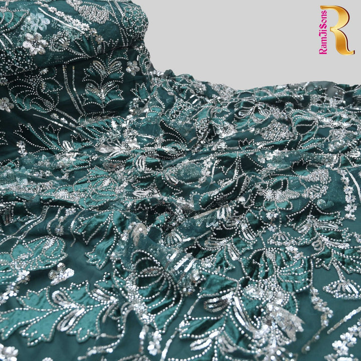 Imported Net Cutdana Sequins With Velvet Patchwork Embroidery Fabrics-24T75G