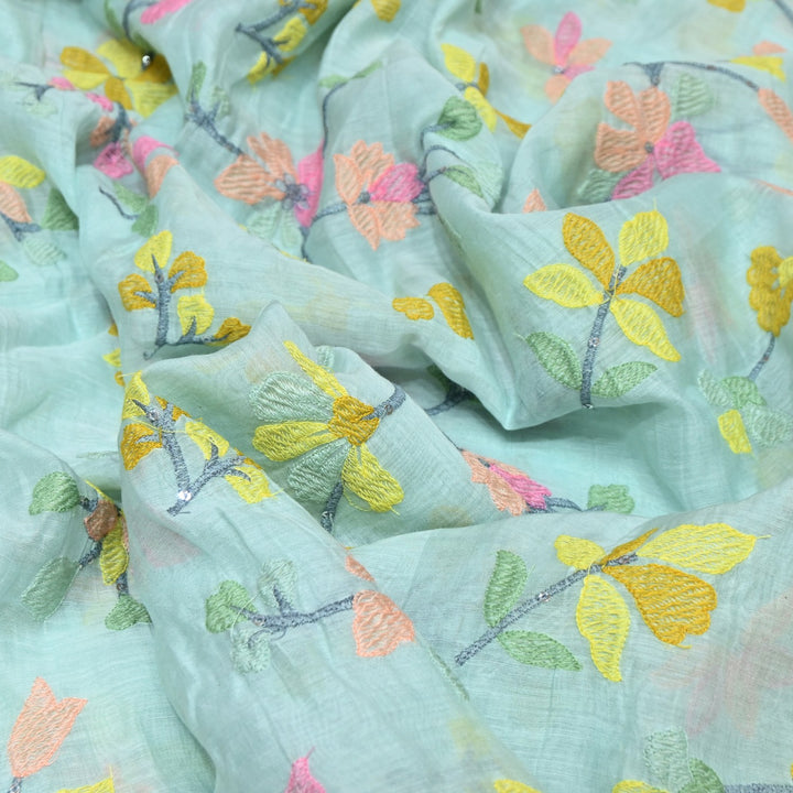 Mul Chanderi Thread & Sequins Embroidery Fabric – Soft Lightweight Designer Fabric-V1893C-1D