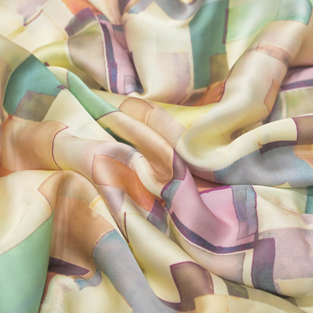 Pastel Multicolour Modal Satin Fabric in Digital Print