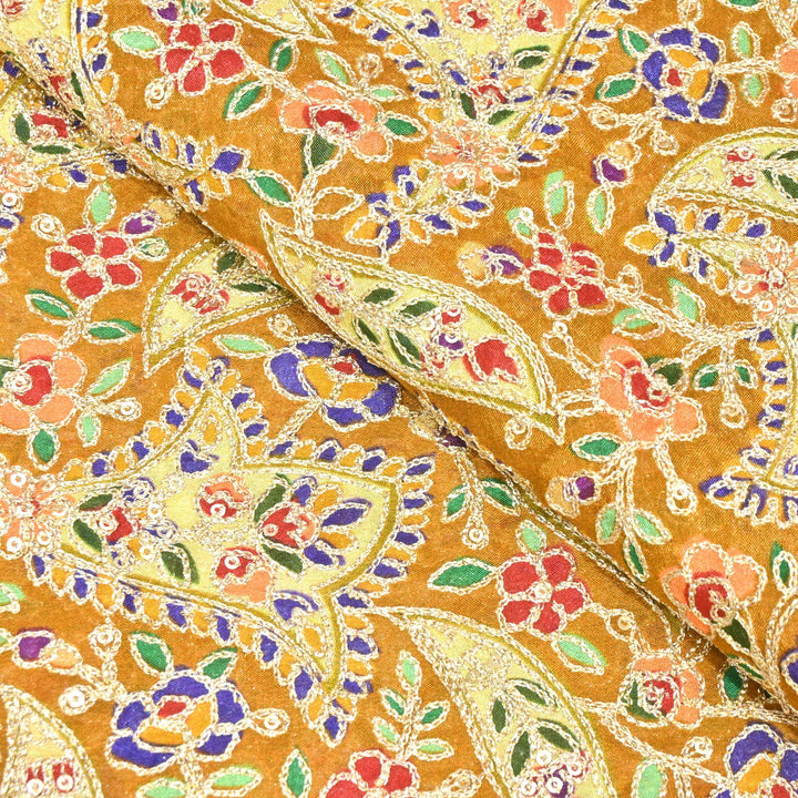 Chinon Position Print Zari Sequins Embroidery Fabrics