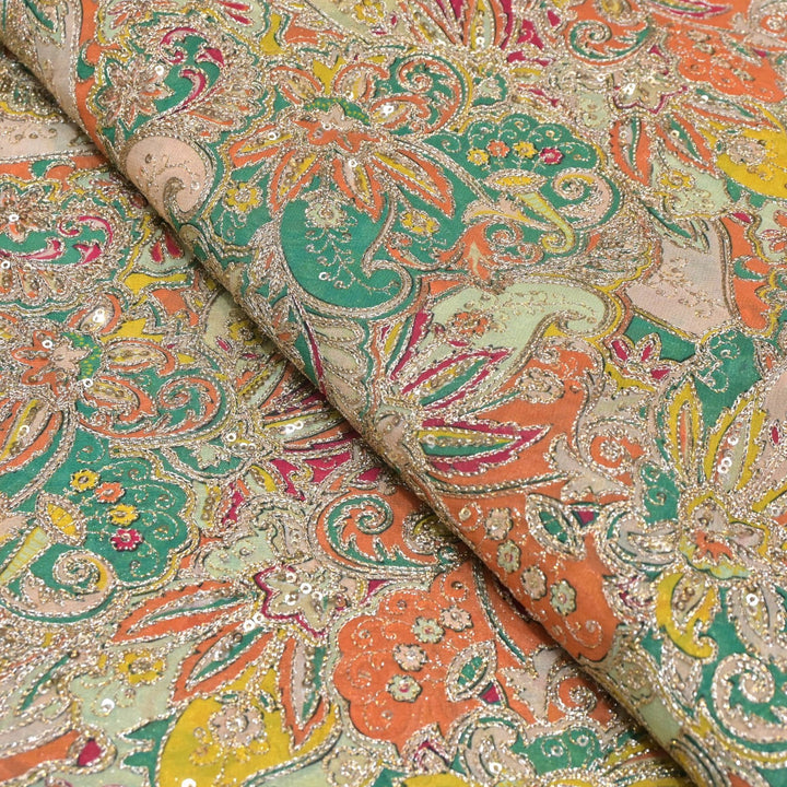 Viscose Georgette  Position Prints, Zari Sequin Embroidery Fabrics