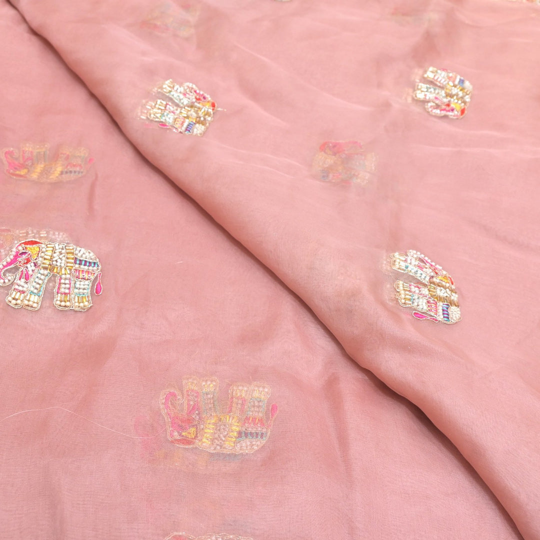 Dyed Silk Organza Moti With Zari Embroidery Fabrics