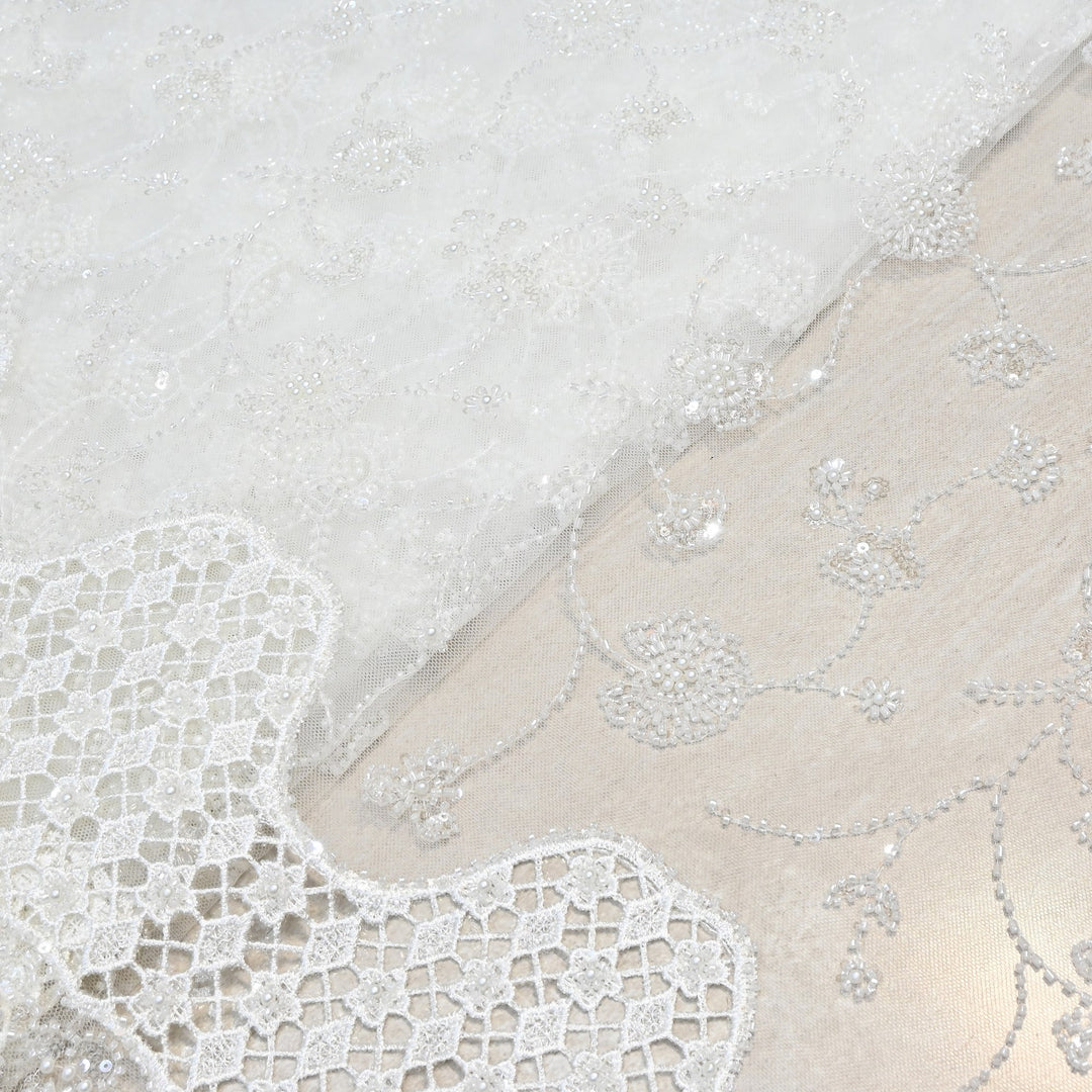 Premium Imported Heavy Moti, Beaded & Sequins Embroidered Net Fabric- 88137293-01