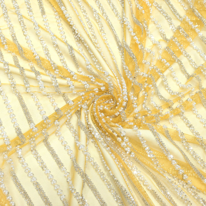Imported Net Cutdana Pearls With Sequins Handwork Embroidery Fabrics