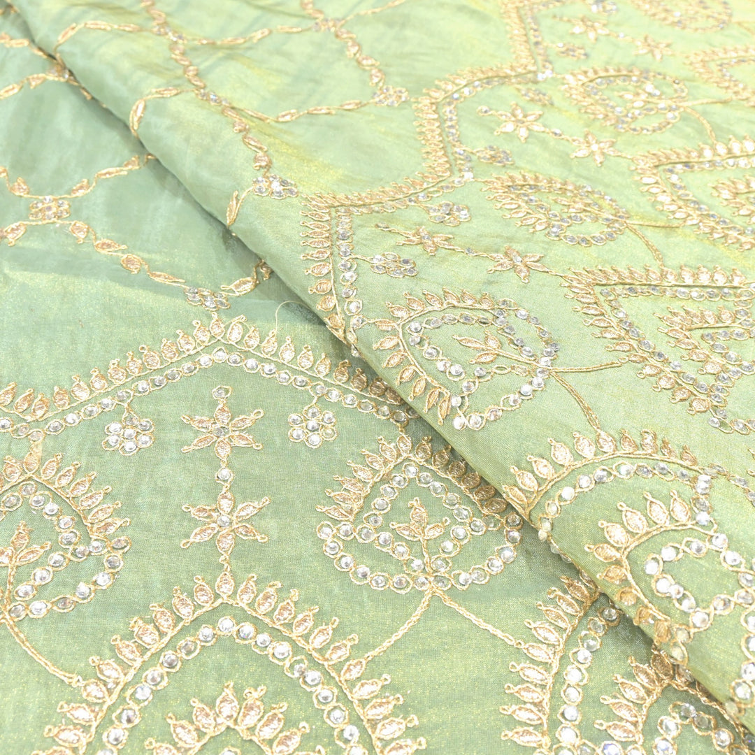 Tissue Zari With Stone Hand Embroidery Fabrics