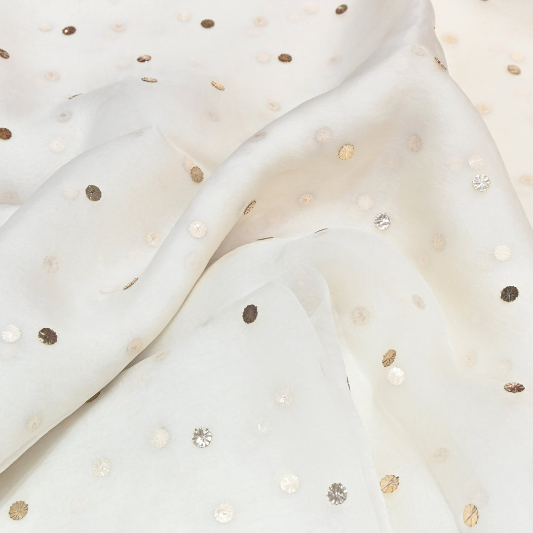 Dyeable Pure 28gm Silk Organza Handwork Mukaish Fabric TIK008