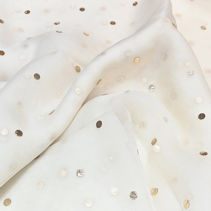 Dyeable Pure 28gm Silk Organza Handwork Mukaish Fabric TIK008