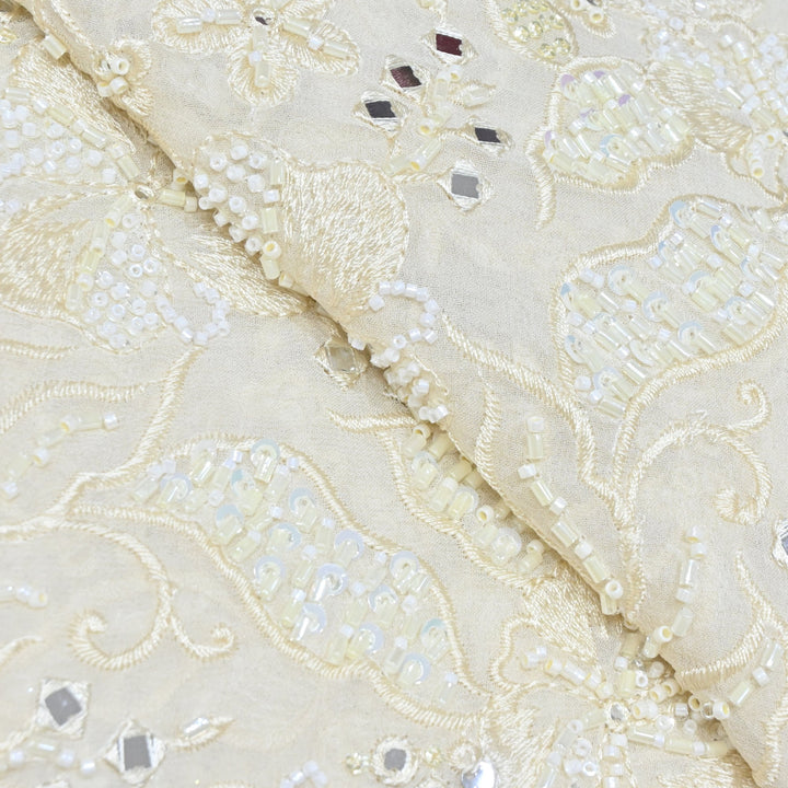 Viscose Georgette Thread With Moti Sequins Embroidery Fabrics