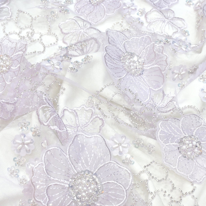 Cut dana and sequin heavy embroidered fabric with 3D flower on imported net