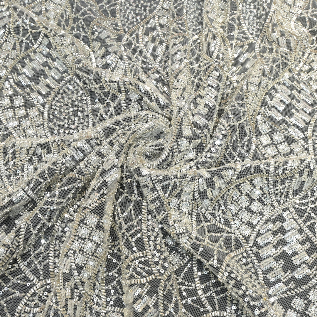 Imported Net Cutdana With Sequins Handwork Embroidery Fabrics