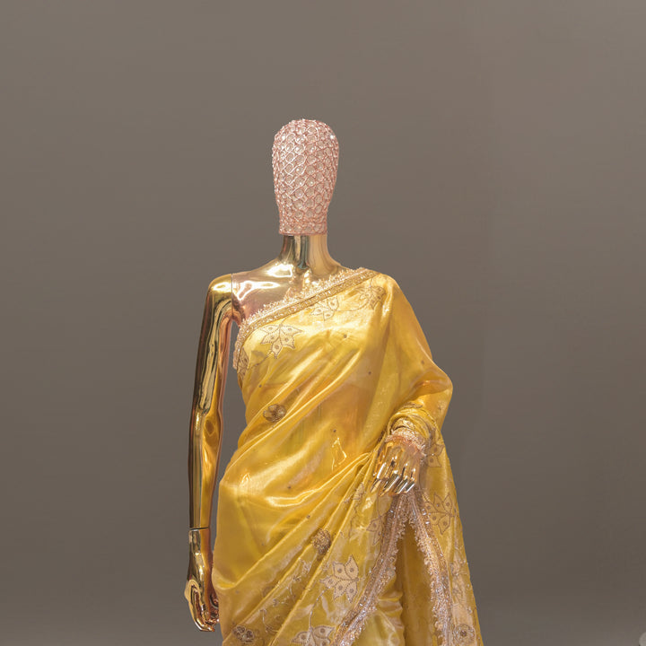 Sunehri Yellow Tissue Designer Handwork Saree