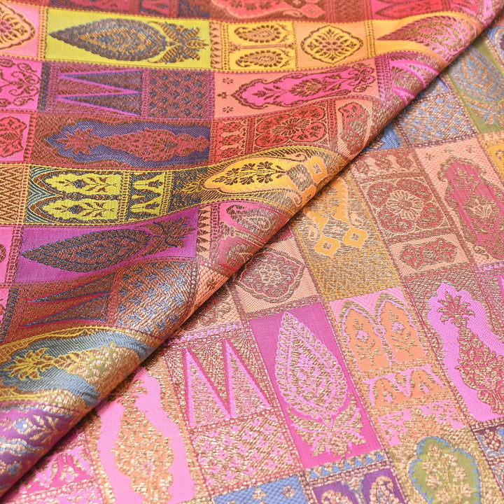 Multi Rangoli Brocade Fabric – Premium Zari Woven Designer Brocade Fabric 001006-A22