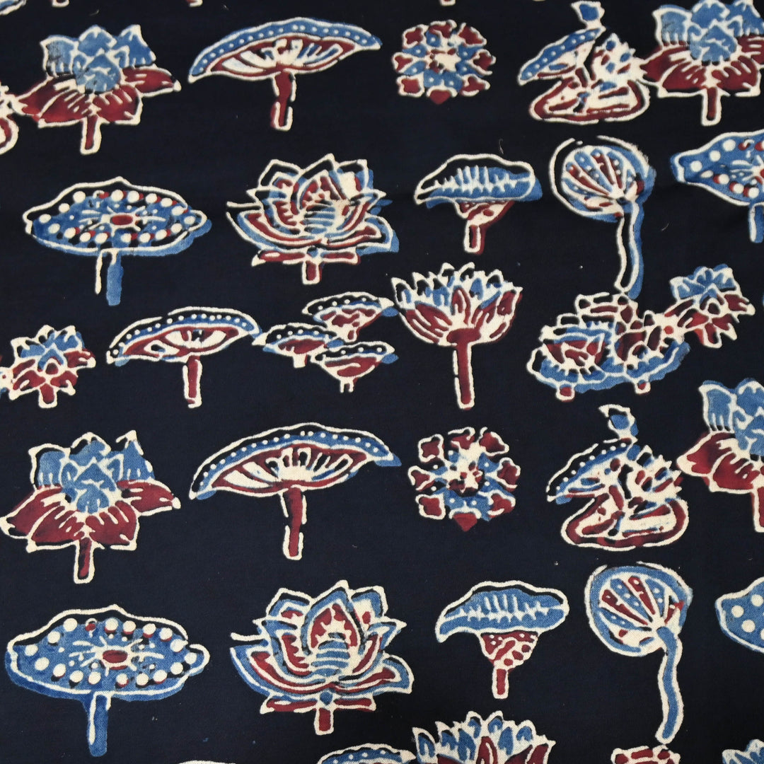 Midnight Navy Blue Modal Satin Fabric in Digital Print.