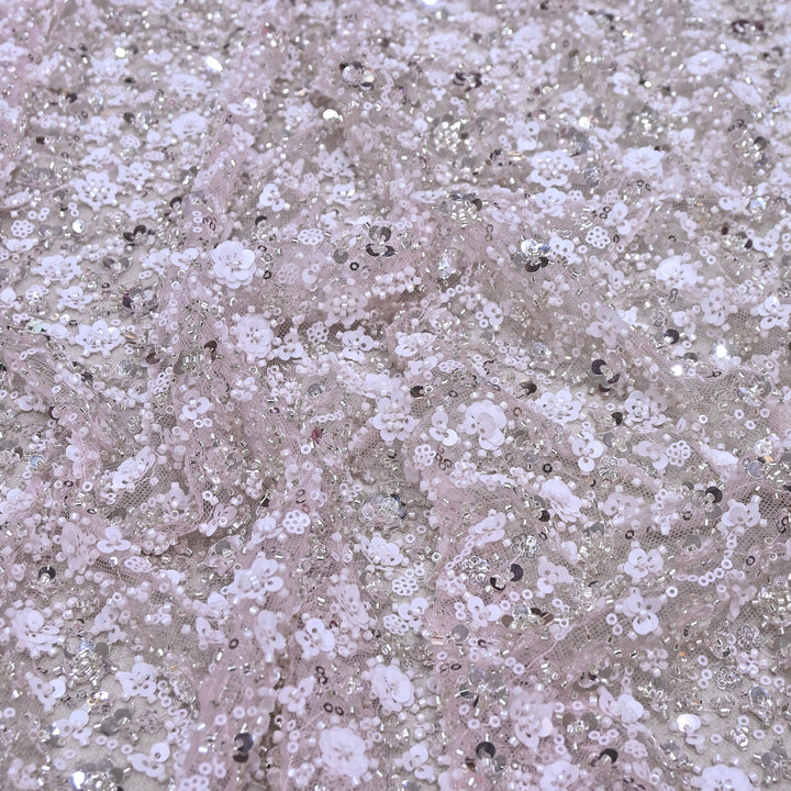 Light Pinkish Lavender  Color Luxury Imported Net Fabric featuring Heavy Cut Dana &amp; Sequins Embroidery ED1533-04