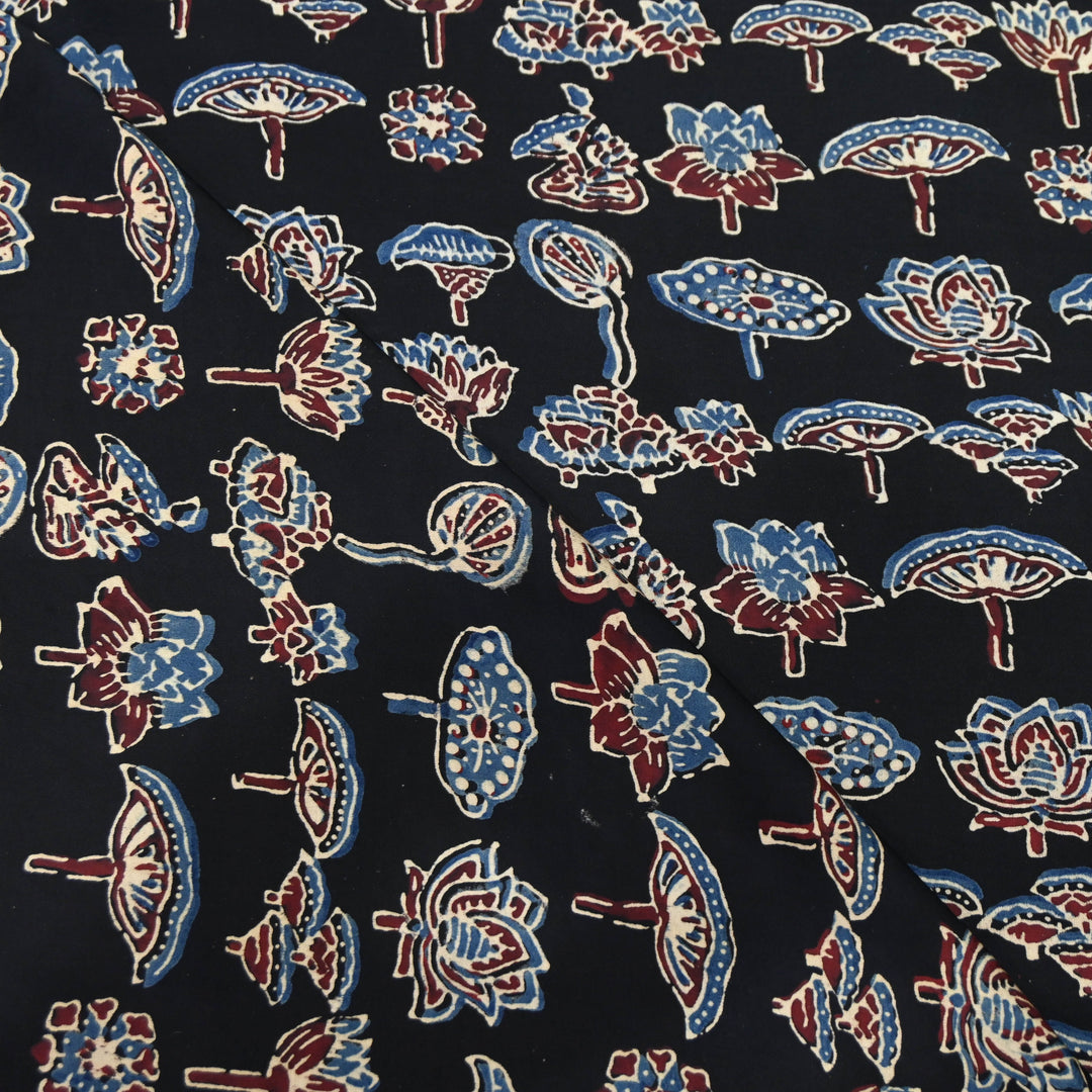 Midnight Navy Blue Modal Satin Fabric in Digital Print.