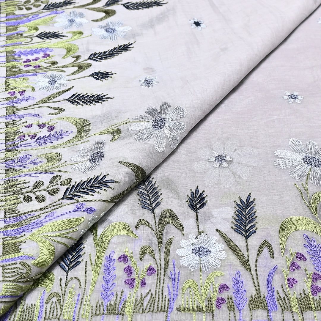 Mul Chanderi Floral Thread Embroidery Fabric – Soft Breathable Designer Fabric- V1659C-4