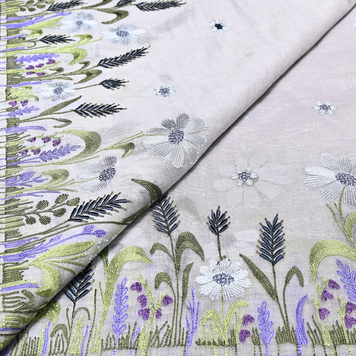 Mul Chanderi Floral Thread Embroidery Fabric – Soft Breathable Designer Fabric- V1659C-4