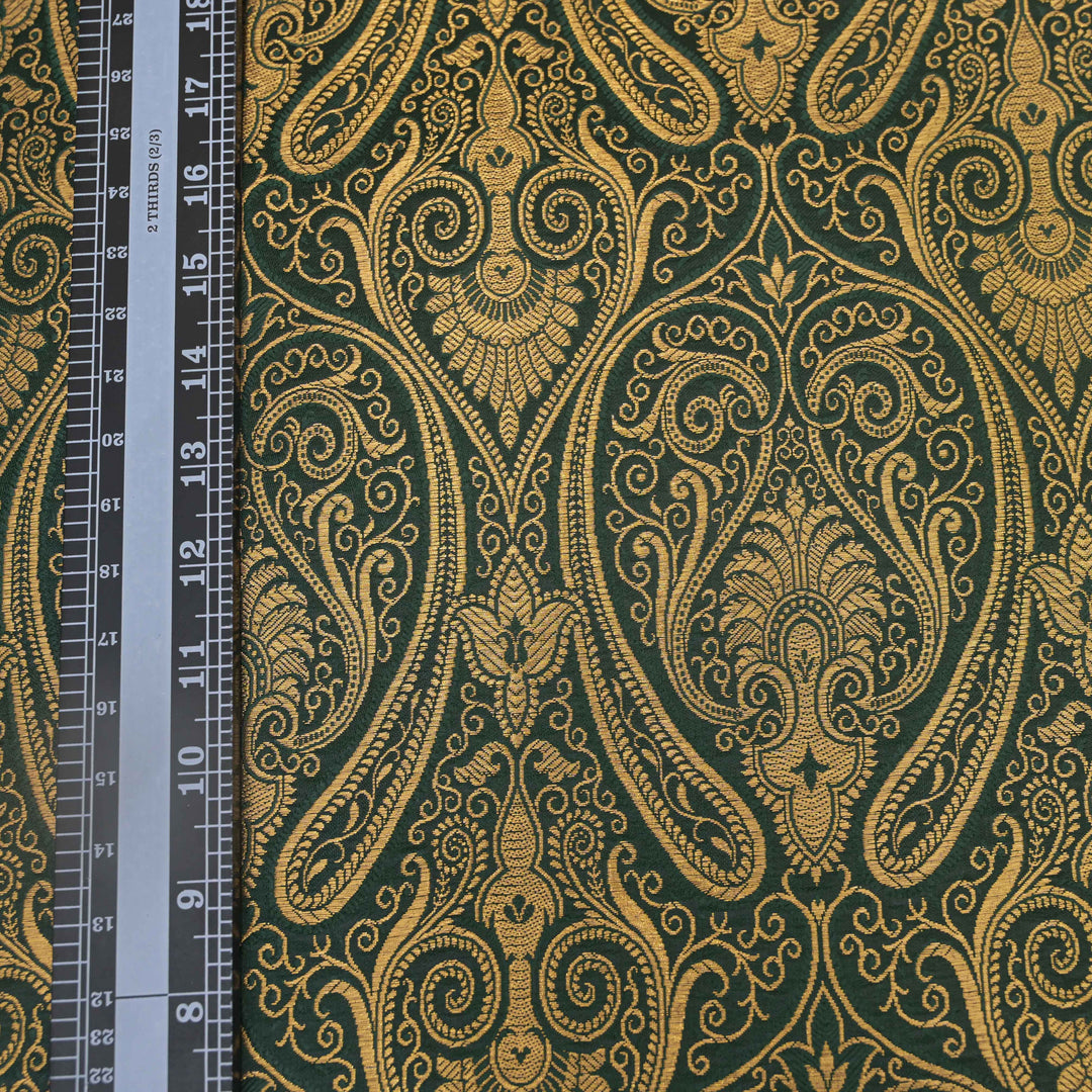 Teal Green Brocade with Metallic Gold Weave.| 100-23-114