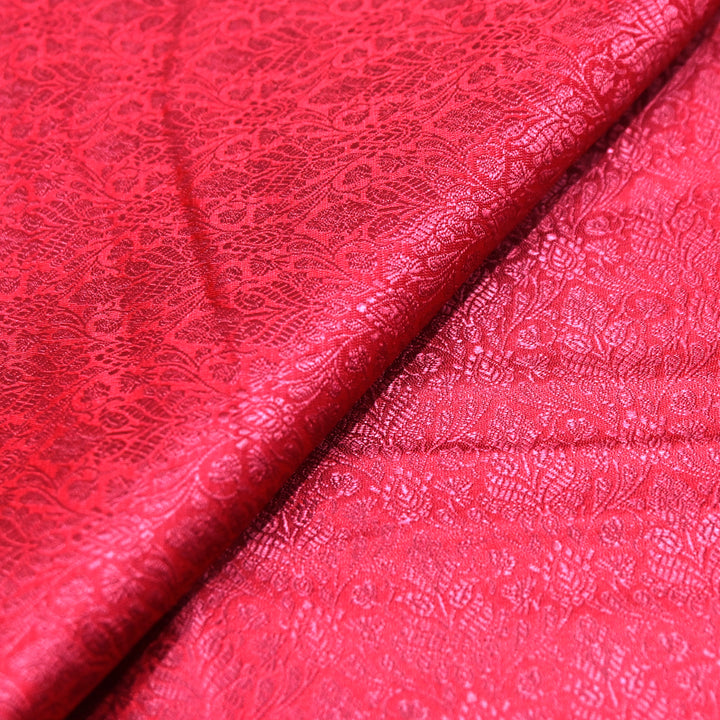 Cherry Red Tanchue Silk Brocade Fabric.