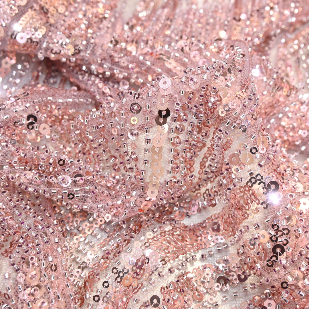 Greyish Pink Color Luxury Imported Heavy Cut Dana & Sequins Embroidered Net Designer Fabric ED1533-1D