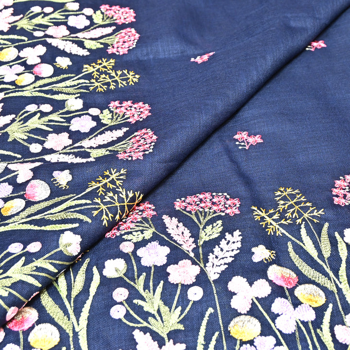 Floral Linen Thread Embroidered Designer Fabric - TF40161-4
