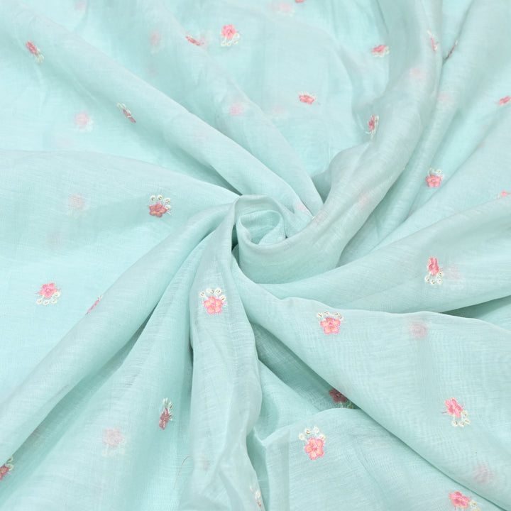 POWDER BLUR COLOR MUL CHANDERI THREAD EMBROIDERY FABRIC - GP4822A- 02