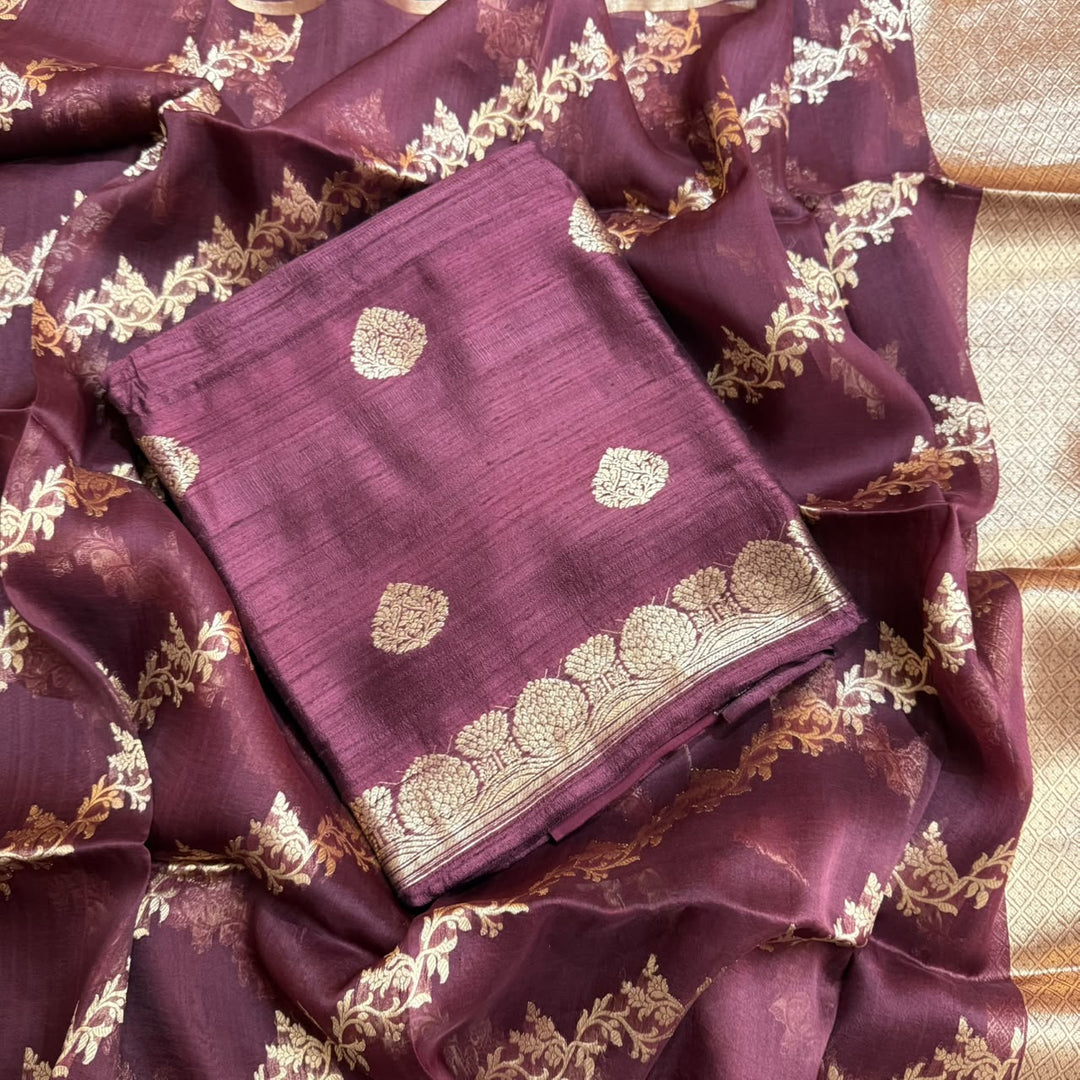 Pure Dupion Silk & Banarasi Unstitched Suit Set | AS0033