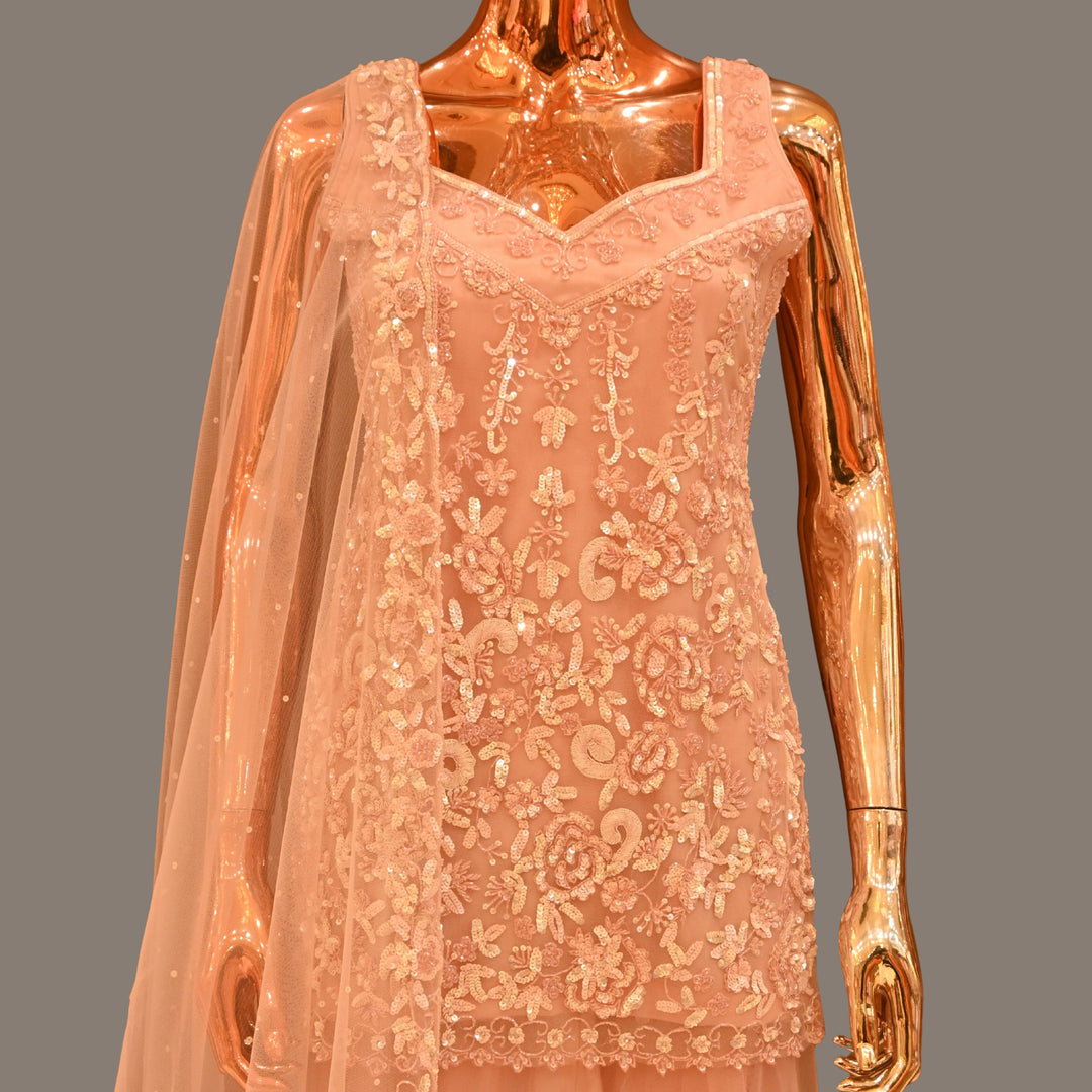 Soft Peach Embroidered Sharara Set