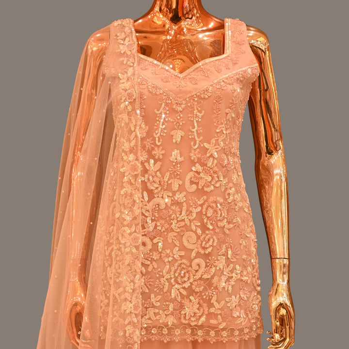 Soft Peach Embroidered Sharara Set