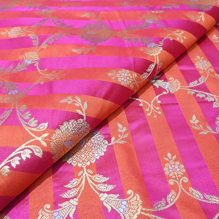 Bright Pink Mina Zari Brocade Fabric