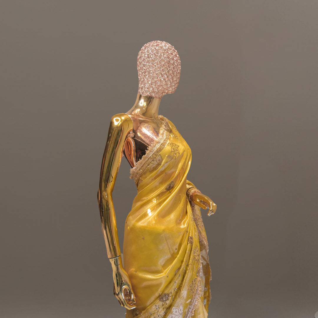 Sunehri Yellow Tissue Designer Handwork Saree