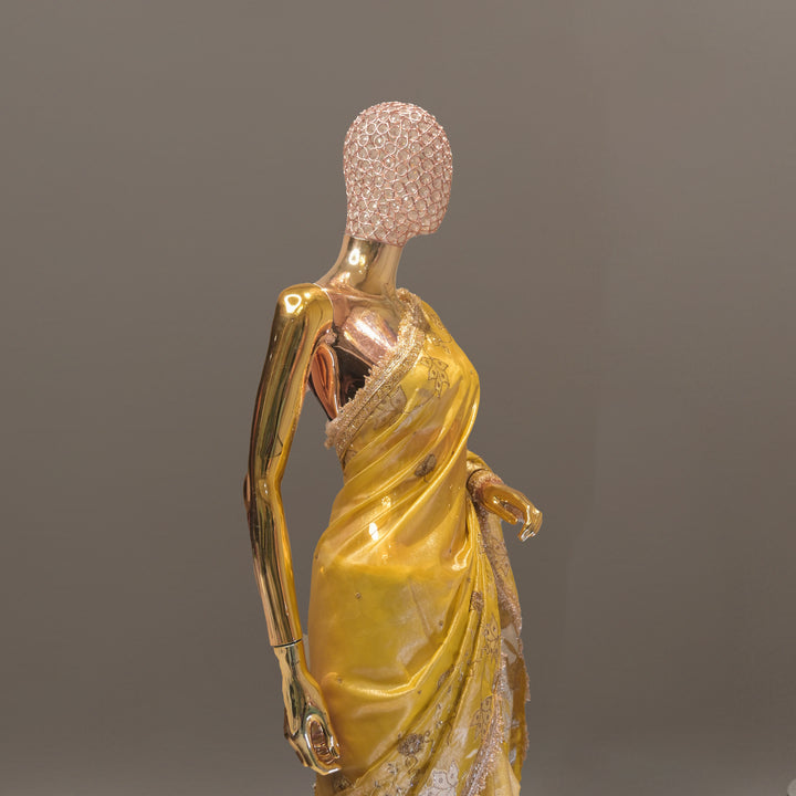 Sunehri Yellow Tissue Designer Handwork Saree