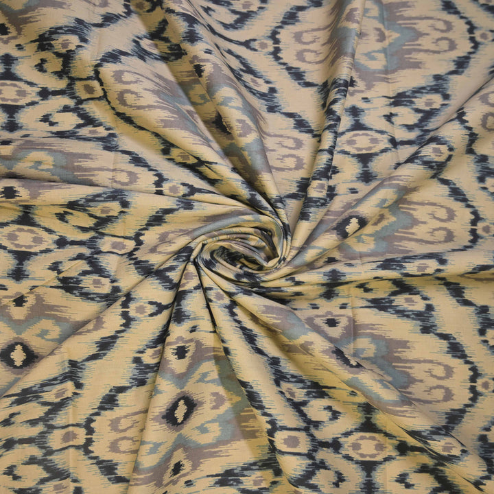 Sandstone Grey Ikat-Inspired Cotton Printed Fabric